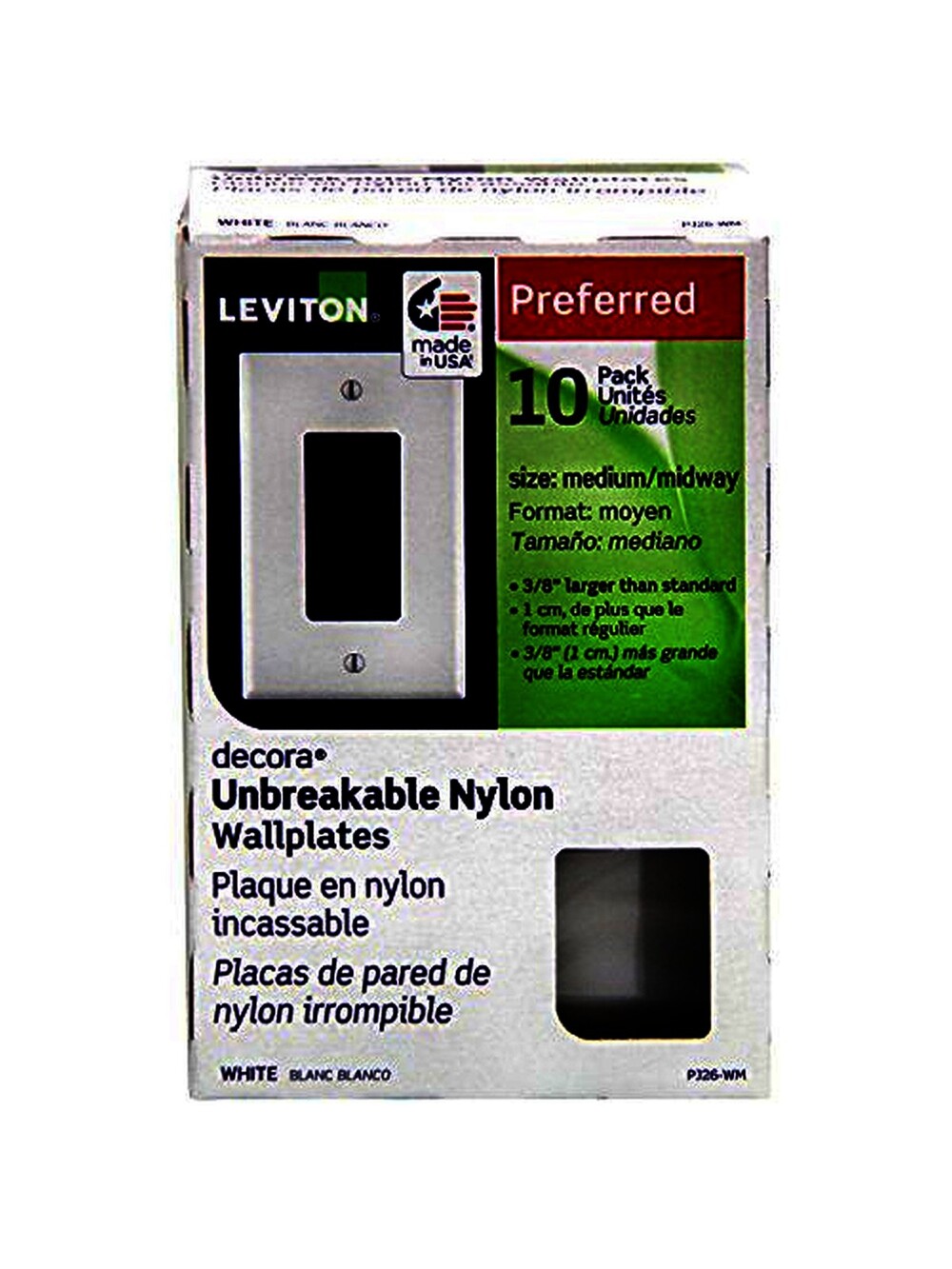 Leviton Decora Single Gang Midway Wall Plate White 10-Pack